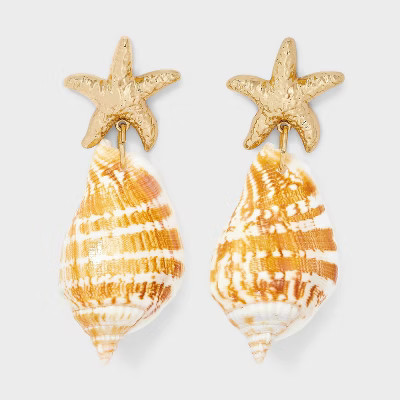 Starfish Shell Drop Earrings - A New Day™ Gold | Target