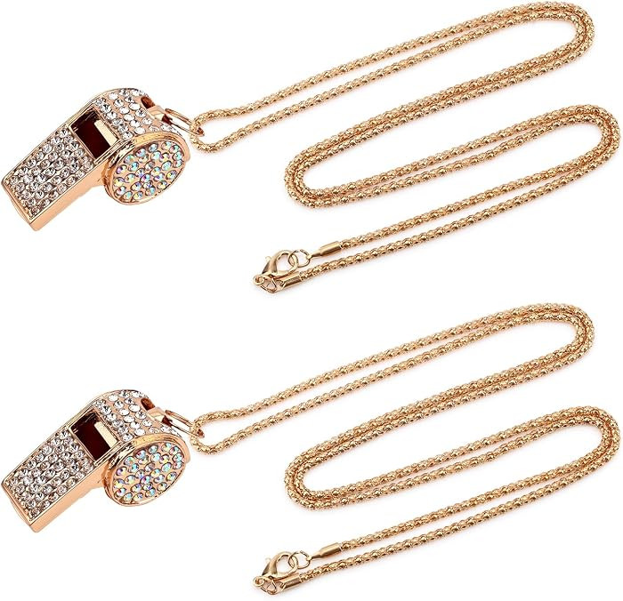 Gosknor 2pcs Diamond Metal Bling Crystal Rhinestone Whistles with Chain Lanyard Shining Loud Sound Sports Gift Gear for Referees Teachers Officials Basketball Football Sports Training | Amazon (US)