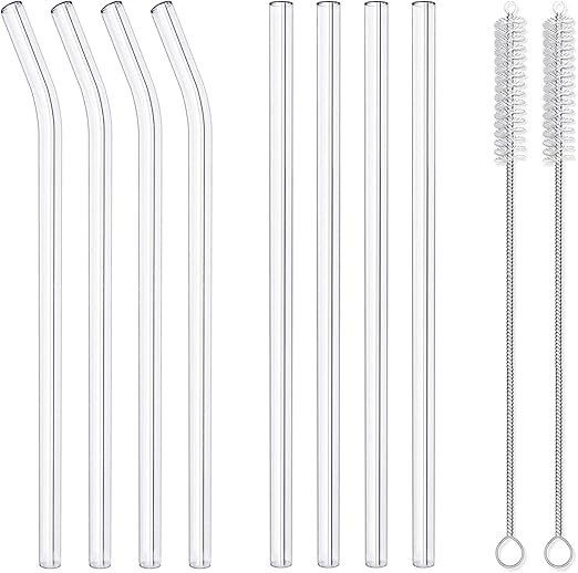8 Pack Reusable Glass Drinking Straws - 10" x 10 mm - Smoothie Straws for Milkshakes, Frozen Drin... | Amazon (US)