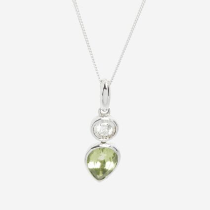 9ct White Gold 0.06ct Diamond & Peridot Pendant Necklace | TK Maxx