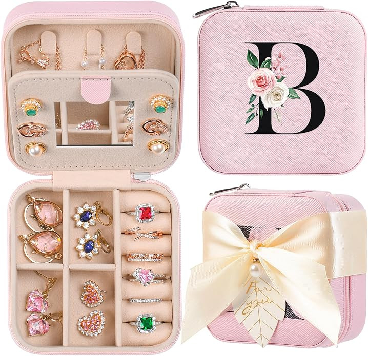 AYGXU Travel Jewelry Box for Women and Girls - Small Case With Initial A-Z - Teacher Gifts | Amazon (US)