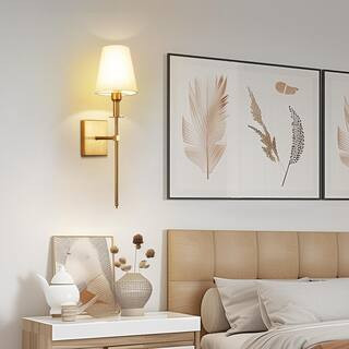 5 in. 1-Light Gold Rechargeable Wireless Wall Sconces with Fabric Shades and Dimmable Remote for Bedrooms (2-Pack) | The Home Depot