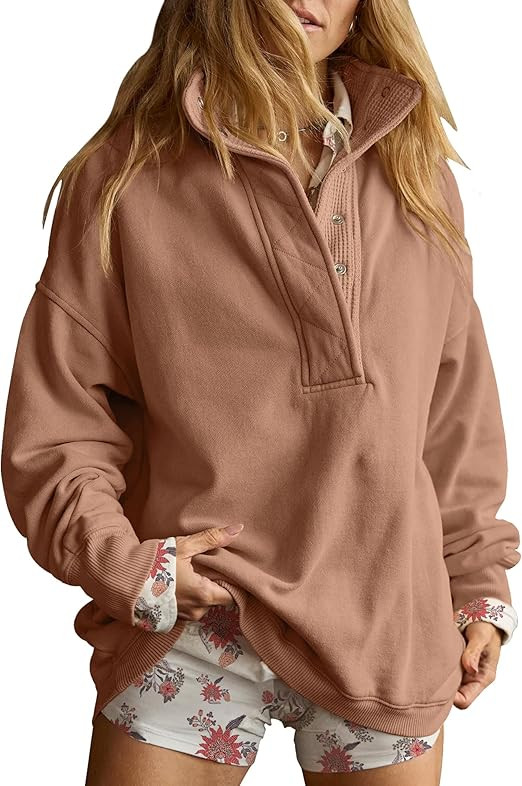 Gacaky Sweatshirt for Women Oversized Casual Long Sleeve Button Henley Neck Pullover Tops Fashion... | Amazon (US)