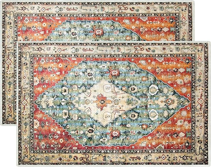 2 Pcs Washable Indoor Doormat 18" x 30" Non Slip Retro Floor Mat Area Rug Absorbent Entrance Rug ... | Amazon (US)