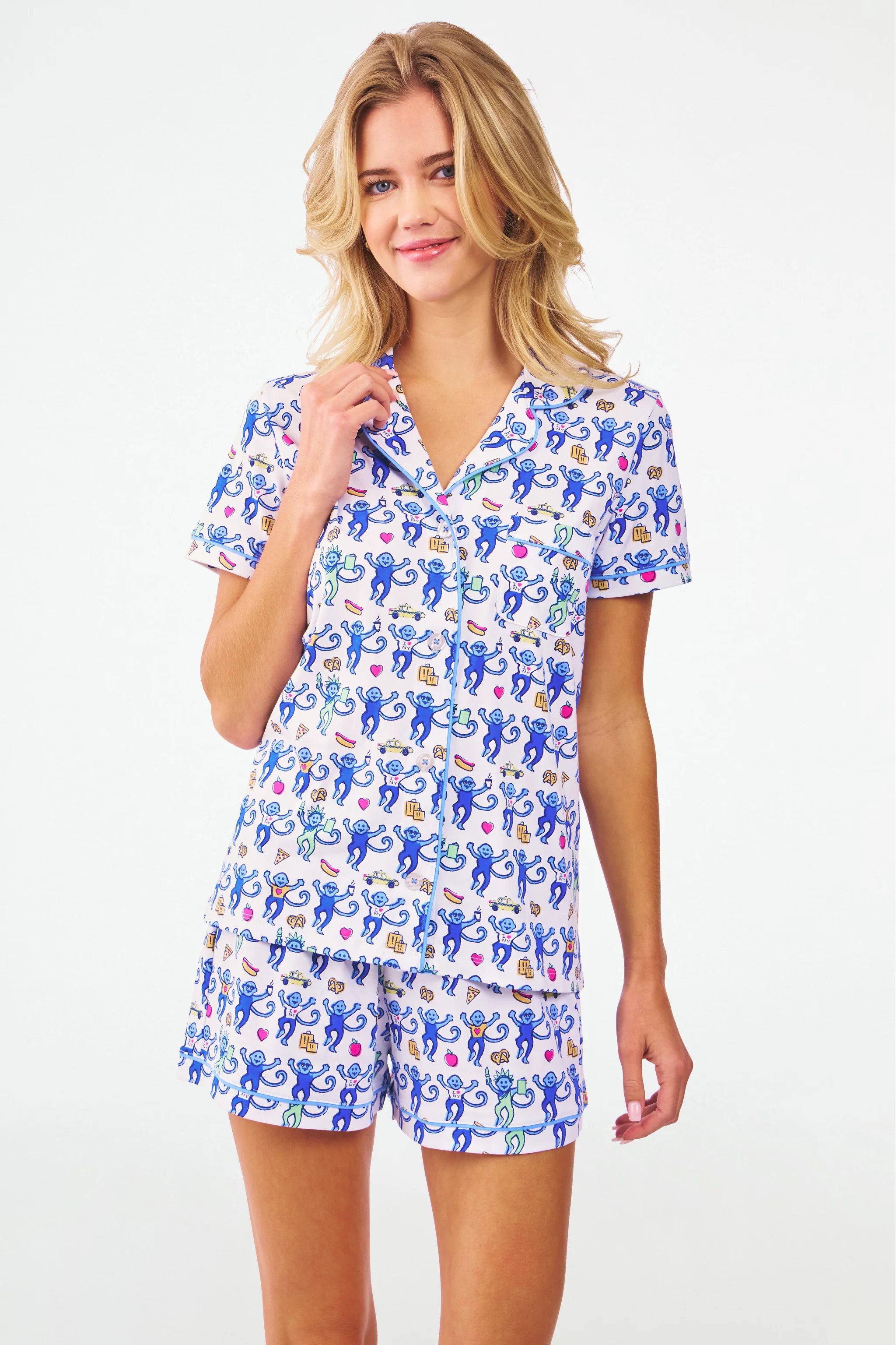 NY Monkey Polo Pajamas COBALT / S | Roller Rabbit