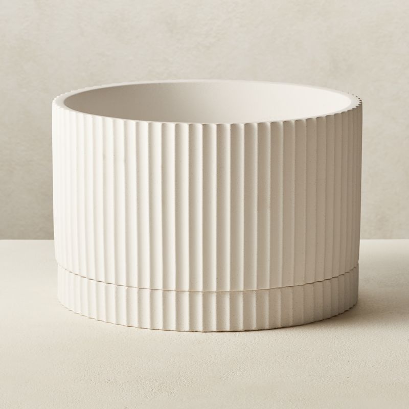 Fold Modern White Cement Indoor Planter with Tray Small + Reviews | CB2 | CB2