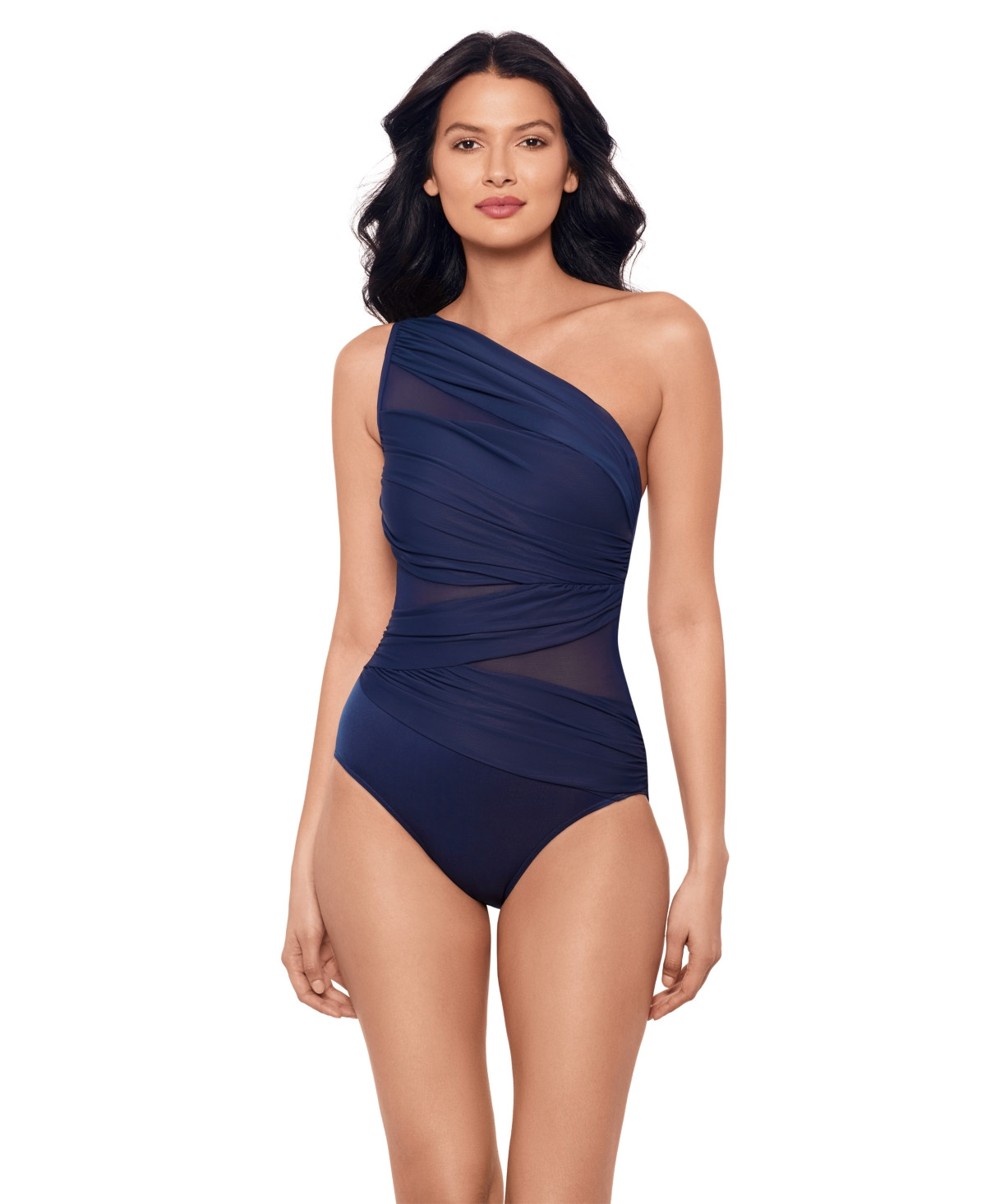 Miraclesuit Network Jena One-Shoulder Allover-Slimming One-Piece Swimsuit - Midnight Blue | Macy's