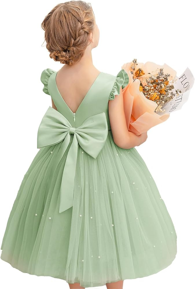 Flower Girl Dress Wedding Guest Ruffle Tulle Satin Party Birthday Princess Dresses Pageant Gown K... | Amazon (US)