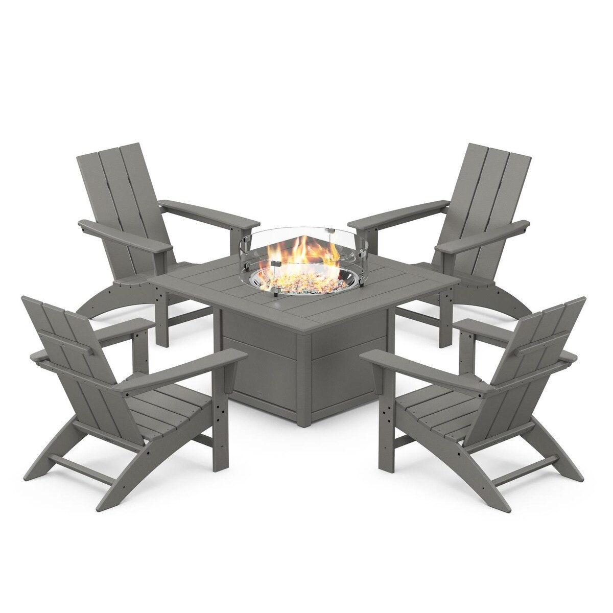POLYWOOD Modern Adirondack 5 Pc Recycled Plastic Fire Pit Seating Set in Slate Gray by - PWS708-1-GY | BBQ Guys