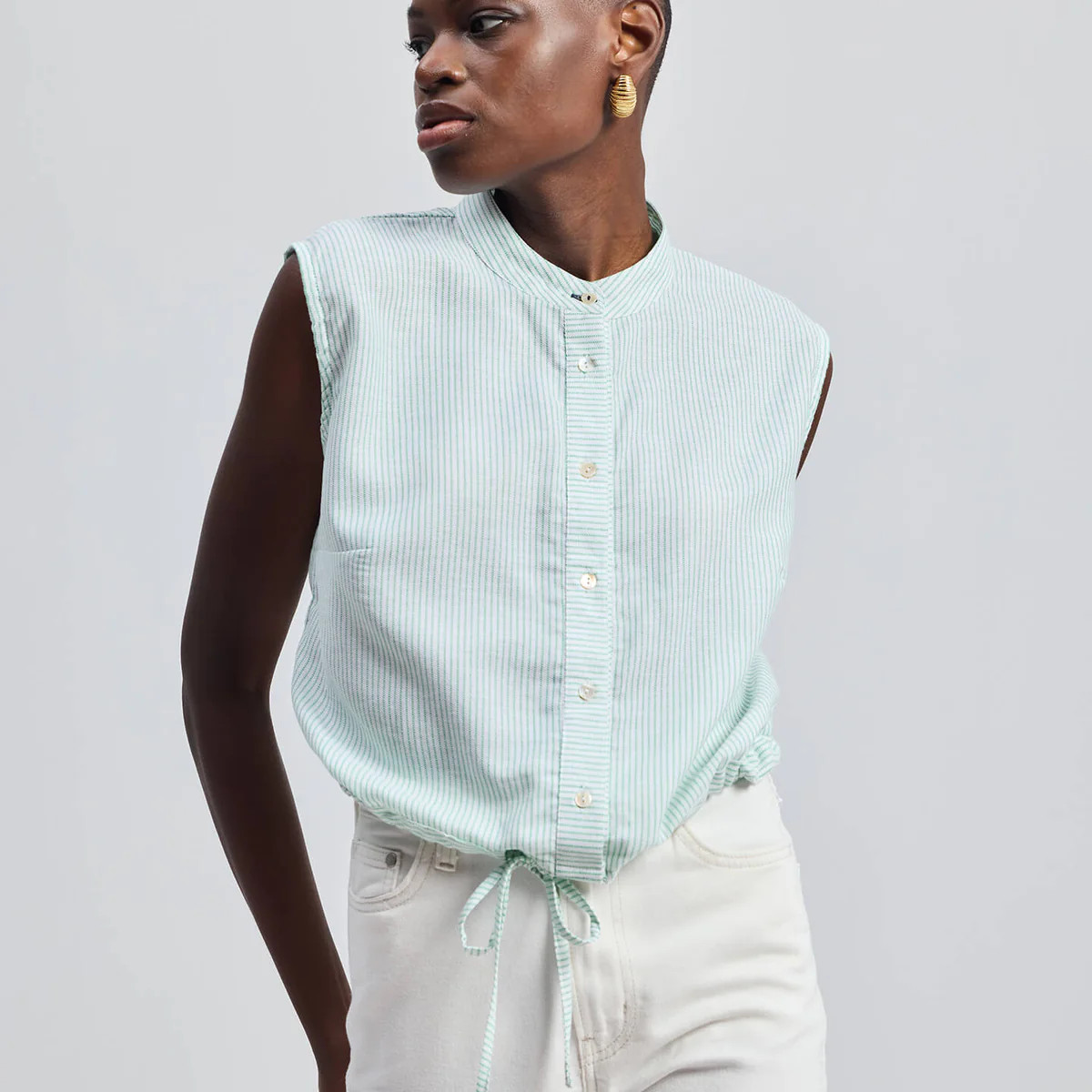 Button-down Shirt with Waist Drawstring in Stripes | Reistor