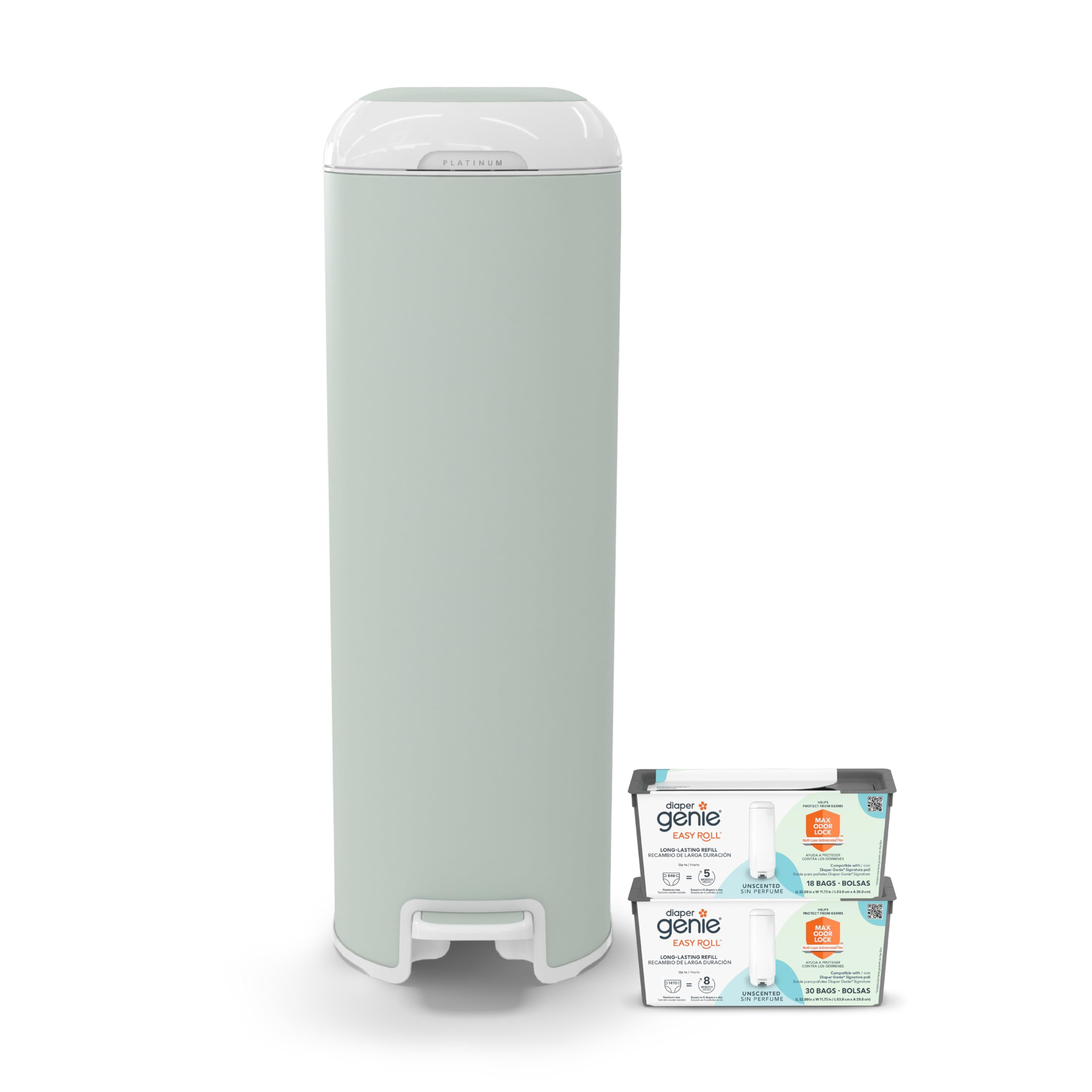 Platinum Diaper Pail Sage Green, Made of Durable Stainless Steel, Convenient Easy to Use Hands-Fr... | Amazon (US)