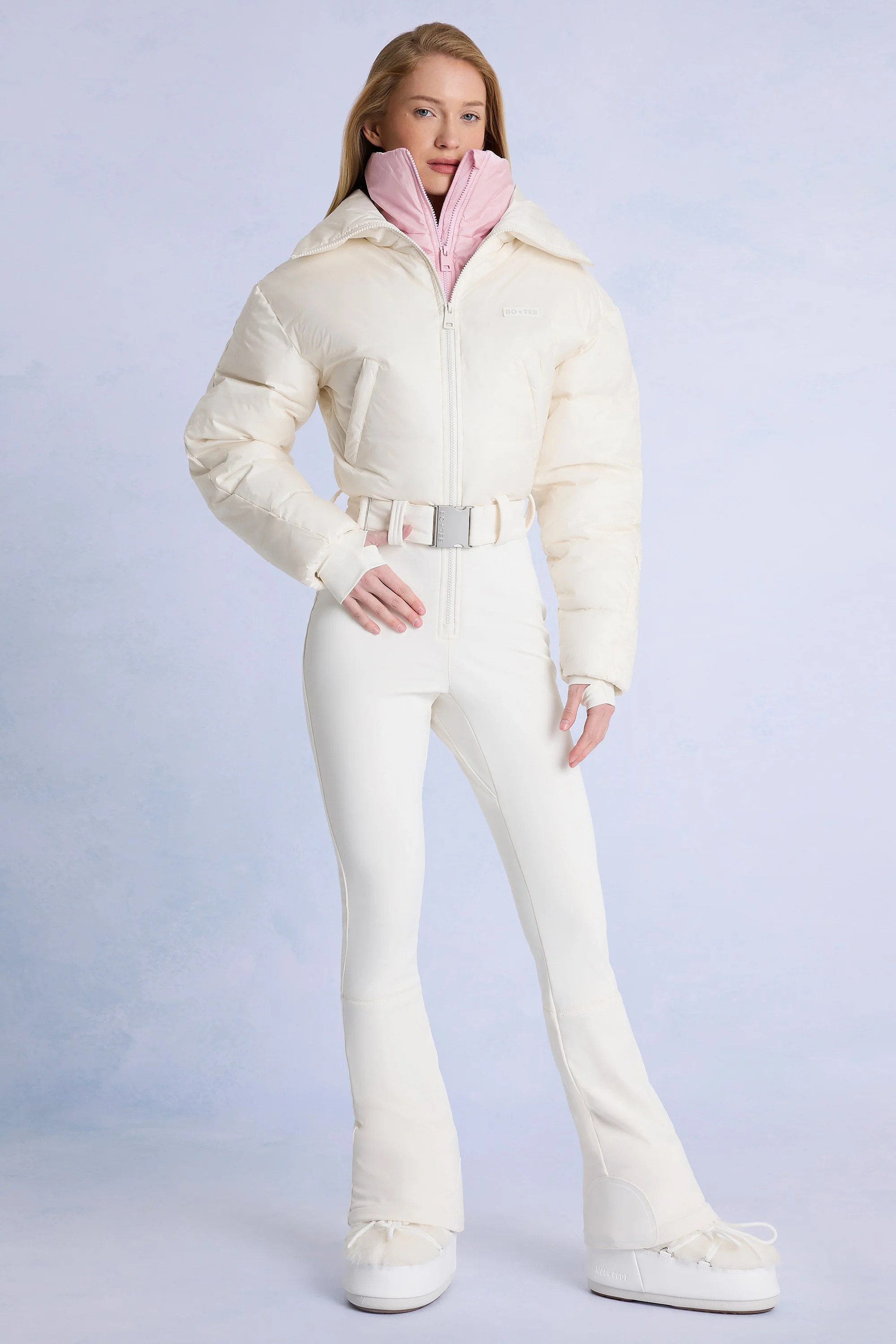 Waterproof Belted Layered Ski Suit in Ice | Oh Polly