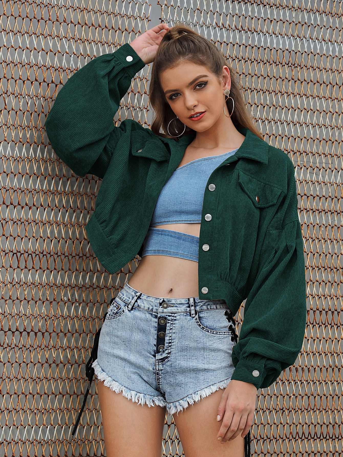 Giacca monocolore in velluto a coste con bottone | SHEIN