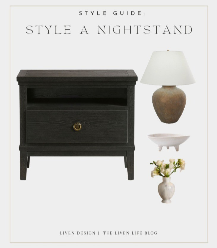 Style guide. Style a nightstand. Black nightstand. Bedroom decor. Brown earthy lamp. Catchall. Jewelry dish. Bud vase

#LTKSeasonal #LTKHome #LTKSaleAlert