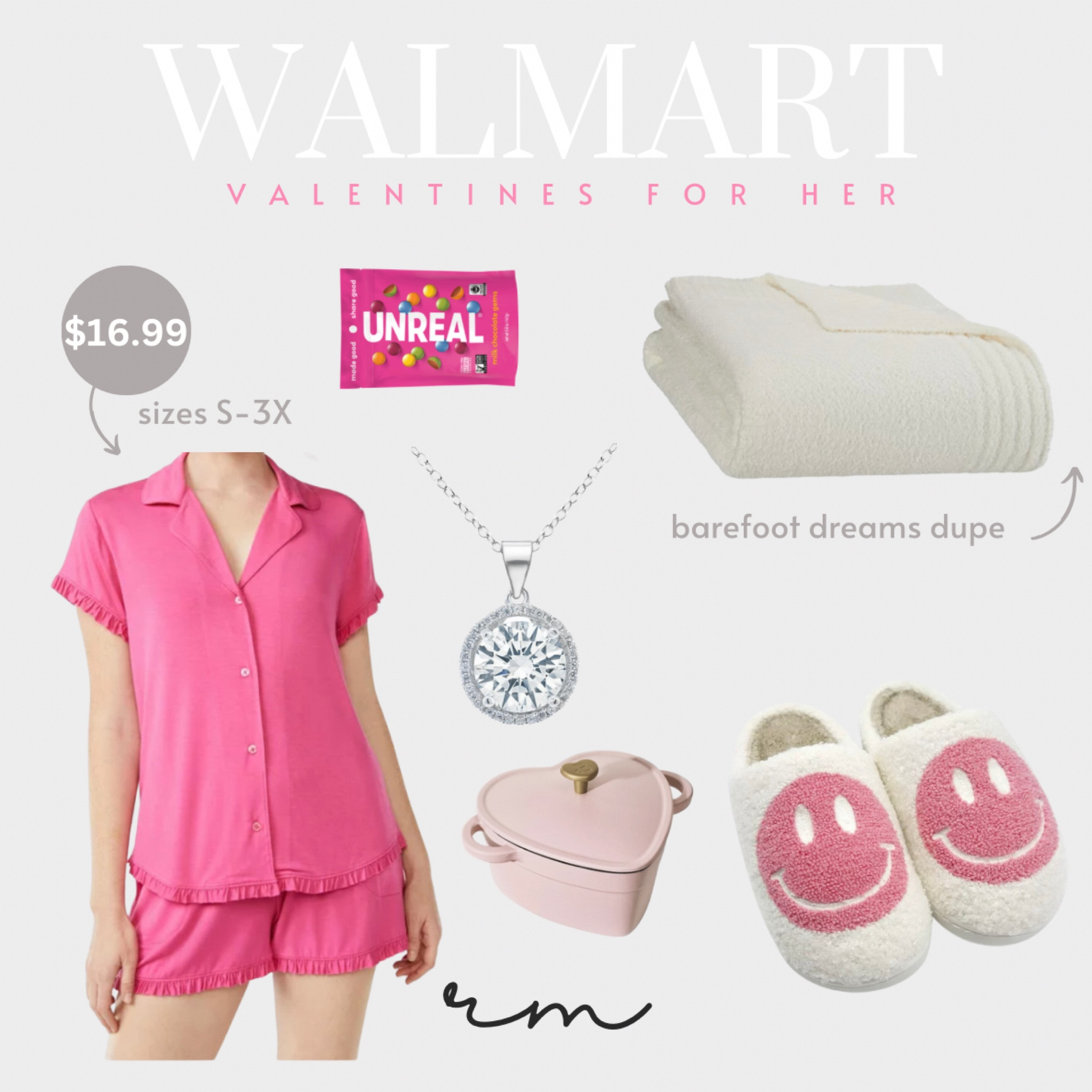 Valentines gift for her vday walmart cozy pajama matching set smiley slipper sherpa barefoot dreams dupe lookalike nongmo healthy snack chocolate gems diamond pendant necklace aesthetic cookware home lounge slip on shoe gift guide Women’s 

#LTKGiftGuide #LTKSeasonal #LTKunder50
