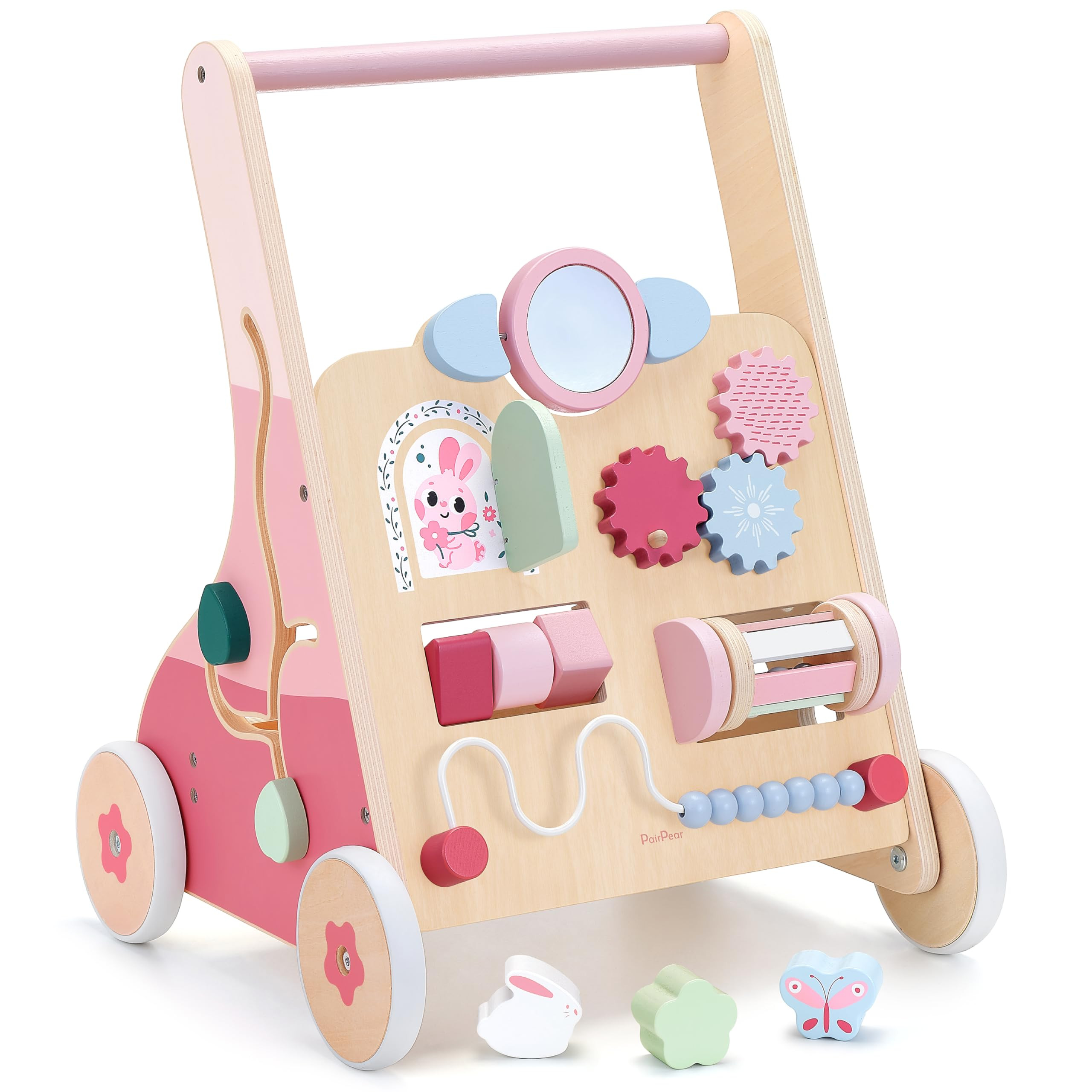 PairPear Wooden Baby Walker Push and Pull Learning Activity Walker, 8-in-1 Montessori Busy Board ... | Amazon (US)