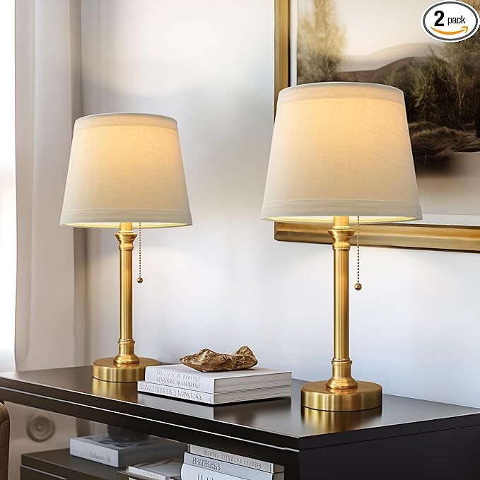 Oneach Modern Gold Brass Table Lamp Set of 2 for Bedroom Living Room 19.5'' Traditional Bedside D... | Amazon (US)