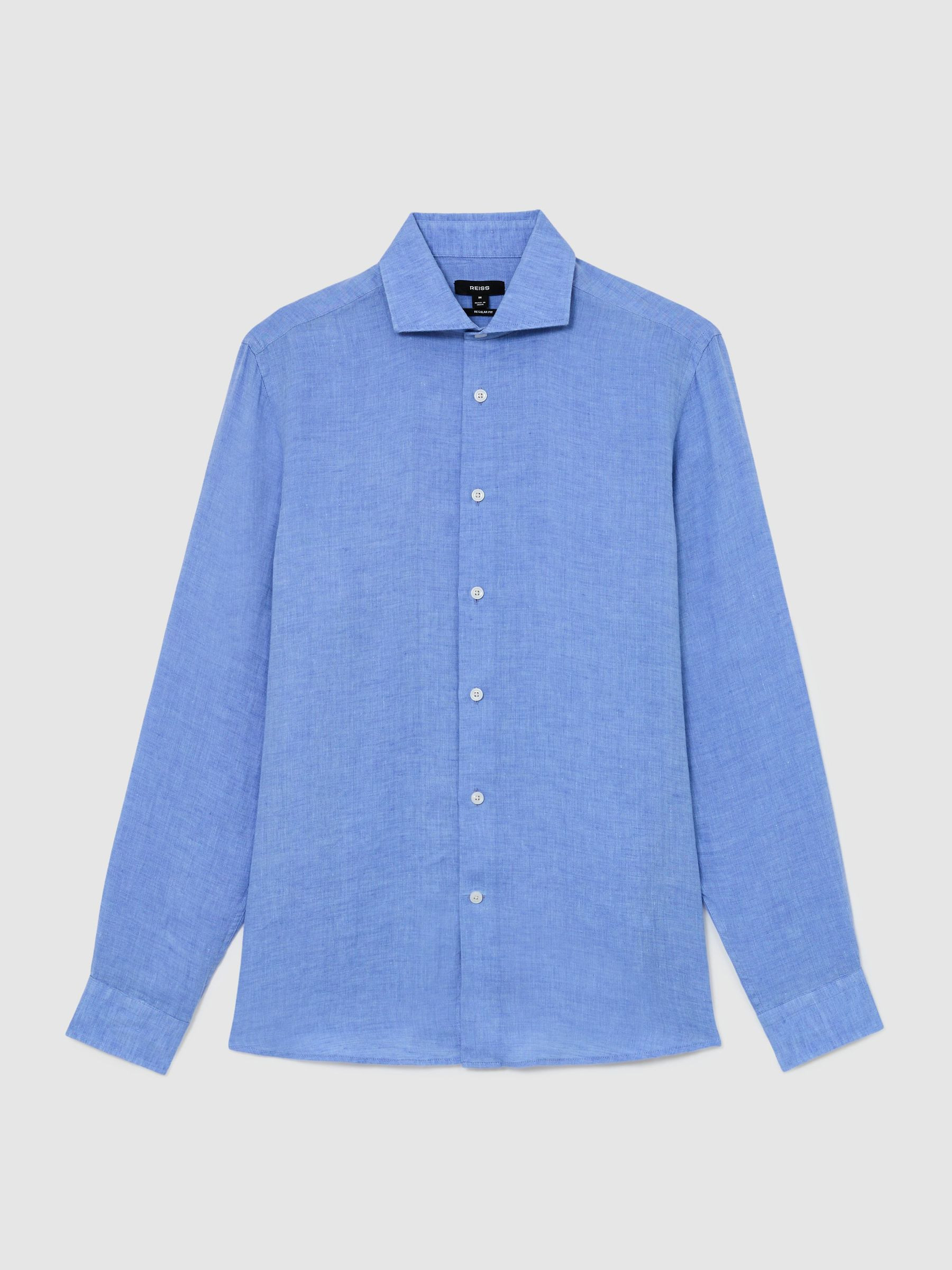 Reiss Linen Cutaway-Collar Regular-Fit Shirt in Buddy Blue | REISS | Reiss US