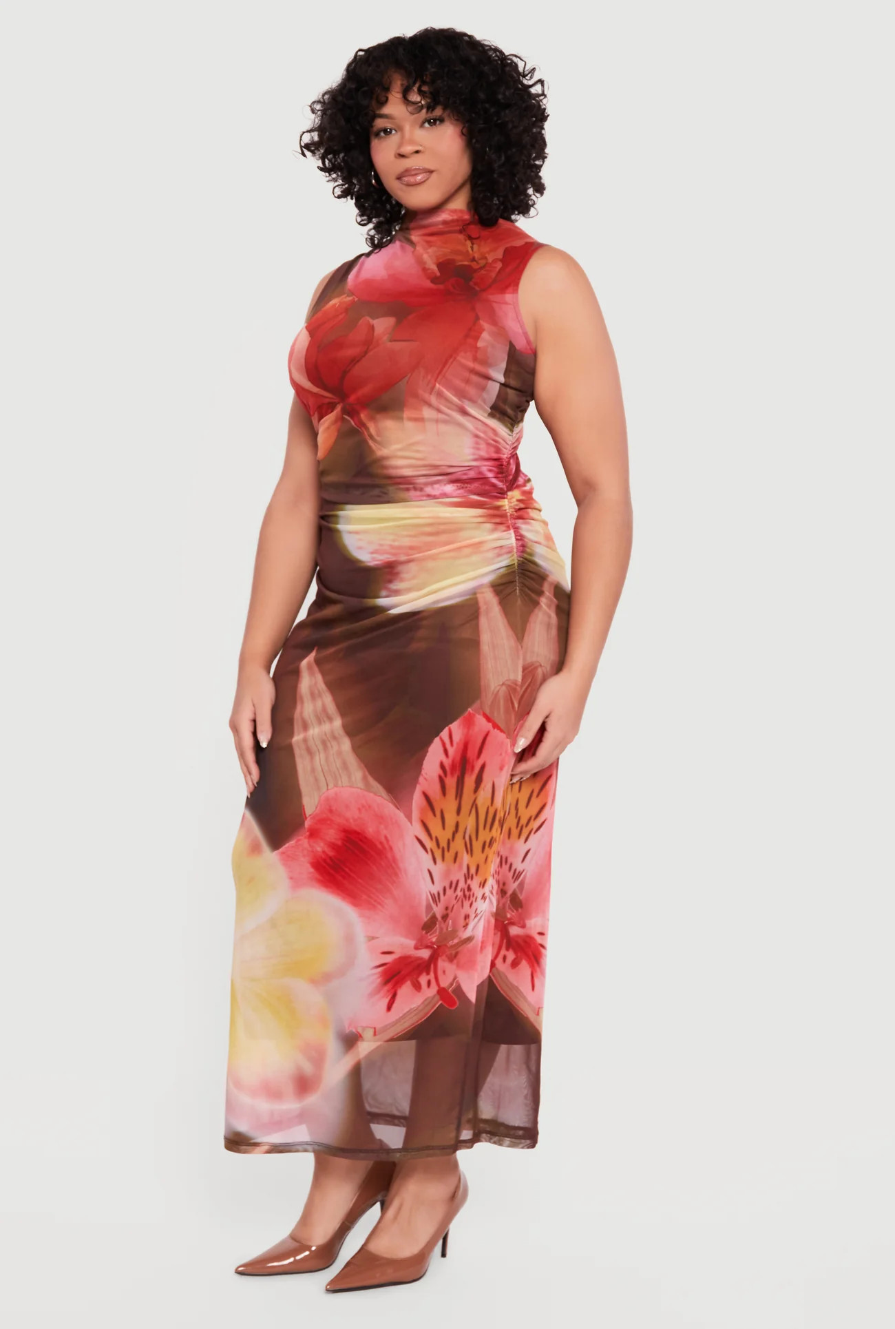 Plus Size Almost Famous Sleeveless Ruched Floral Maxi Dress | Rainbow Shops