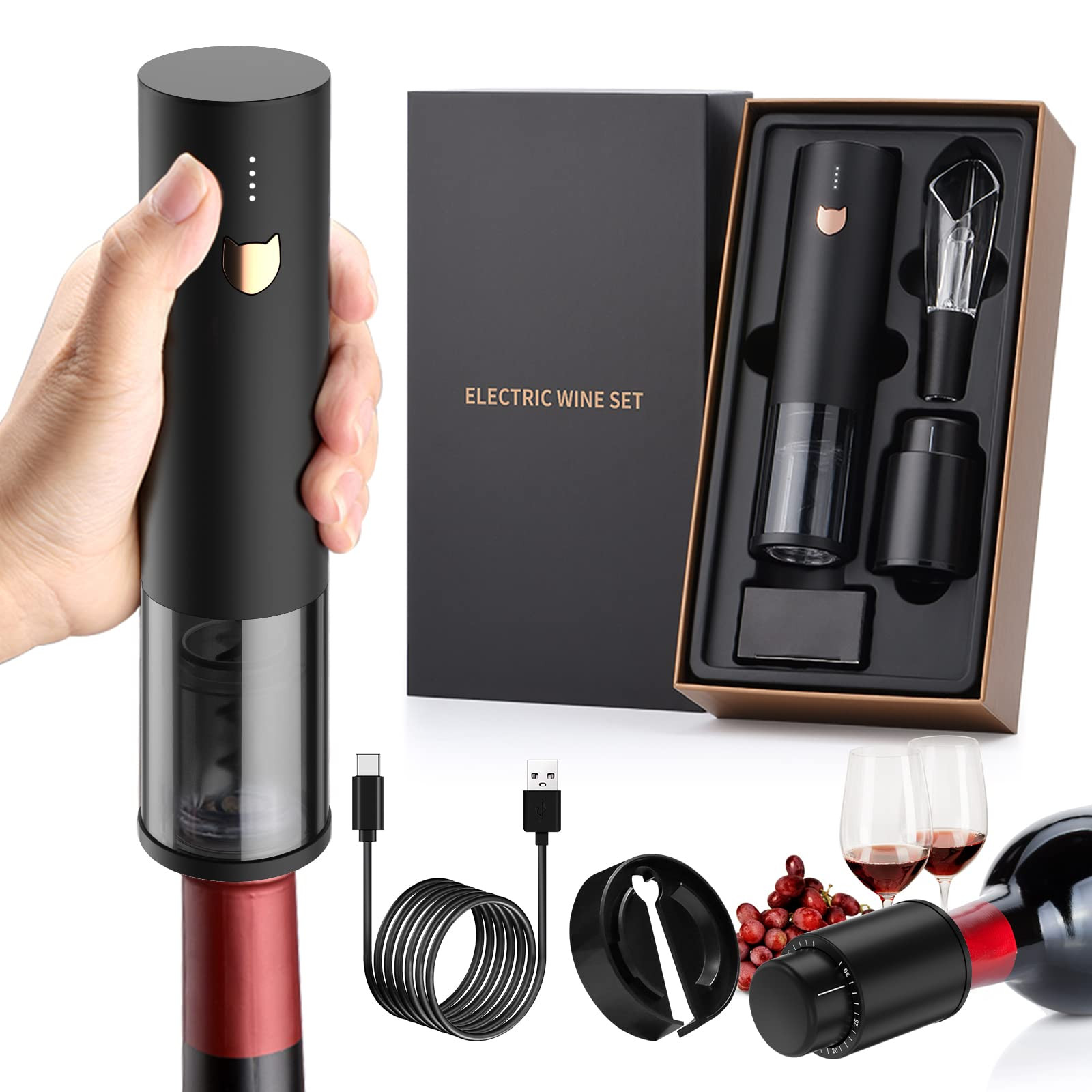 Electric Wine Opener-Wine Gift-Rocyis Automatic Wine Opener Set-Cordless Electric Corkscrew-Wine ... | Amazon (US)