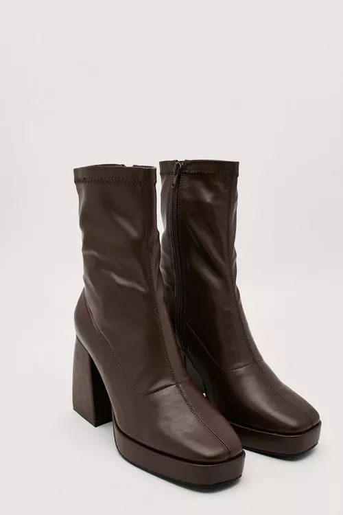 Faux Leather Platform Sock Boot | Nasty Gal (US)