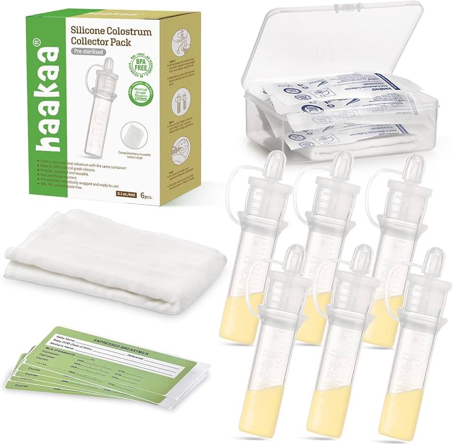 Haakaa 100% Silicone Sterile Colostrum Collector Kit, 4ml (6pcs), with Cotton Cloth Wipe and Stor... | Amazon (US)