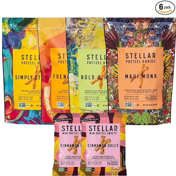 Stellar Snacks Pretzel Braids, 5 Flavor Variety Sampler Pack of Regular and Mini Pretzels Combo, ... | Amazon (US)