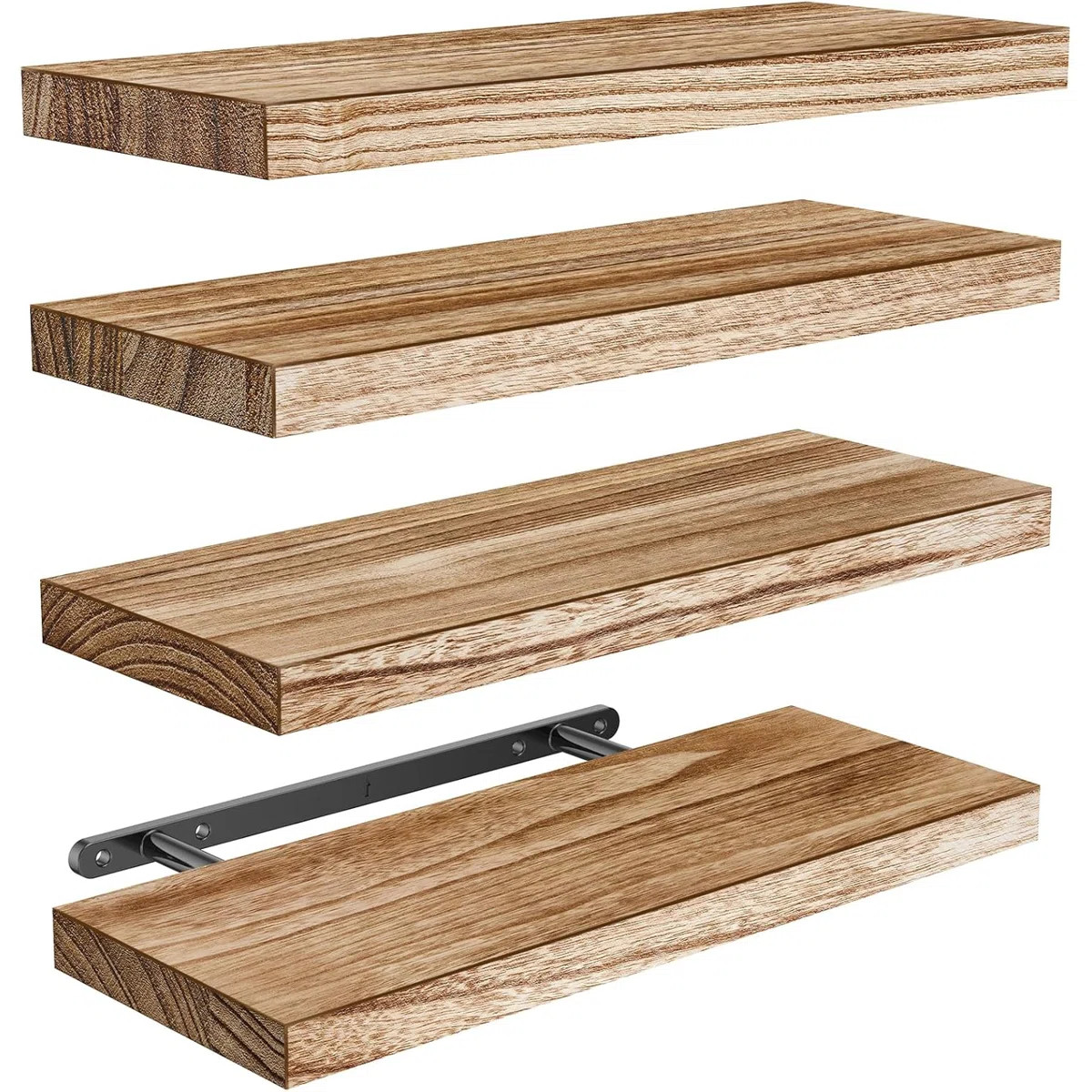 Floating Shelves Set Of 4, Wood Wall Shelves For Home Storage & Organization, Rustic Natural Wood... | Wayfair North America