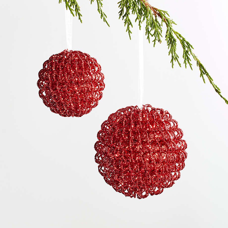 Large Silver Glitter Ball Christmas Tree Ornament + Reviews | Crate and Barrel | Crate & Barrel