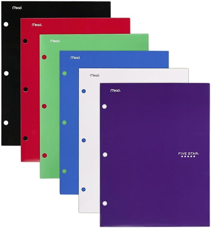 Five Star 4-Pocket Folders, 6 Pack, Fits 3-Ring Binders, Holds 11" x 8-1/2", Assorted Colors Will... | Amazon (US)
