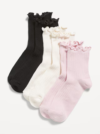 Ruffle-Cuff Quarter-Crew Socks 3-Pack for Girls | Old Navy (US)