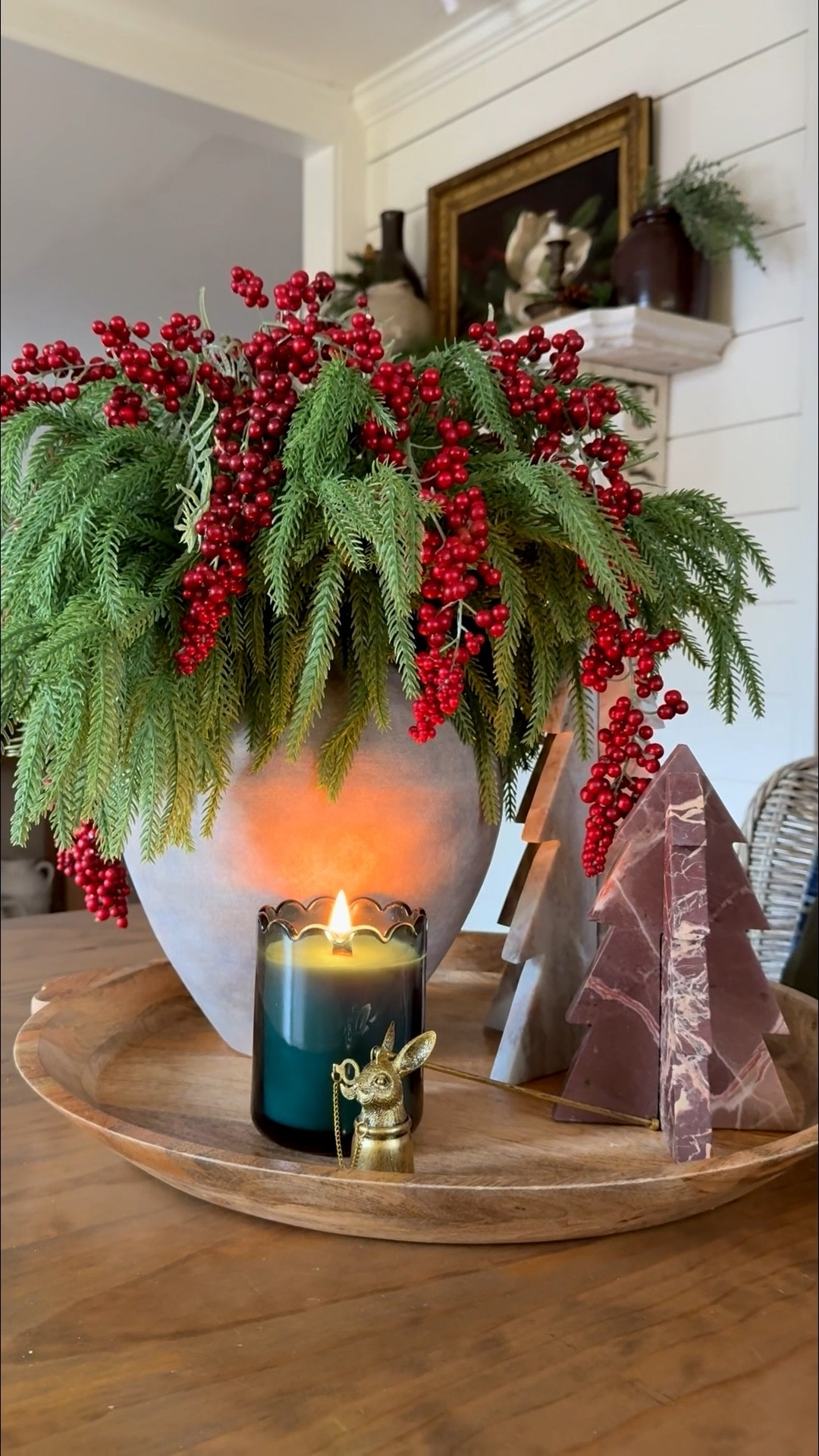 ✨ How to Build an Effortlessly Designer, Old-World Christmas Centerpiece ✨
Start with any tray as your base, then anchor the look with an old-world inspired pottery piece—that beautiful patina brings instant charm. Build your foundation with greenery stems, letting them spill naturally for that lush Christmas feel.
From there, choose your vibe:
• Red or white berries for a classic holiday pop
• Magnolia stems for an elegant touch
• Red roses for a rich, romantic Christmas moment
Sometimes I love adding a simple bow around the vase, then filling the tray with a few accents—candles, bells, marble trees, a deer statue, or anything you already have that feels festive and collected. Mix textures, play with scale, and let it feel natural and storied. ✨🎄
Holiday Decor Disclaimer:
This time of year, decor sells out fast. I’ve linked similar options where needed—thank you for understanding! You can also favorite items on LTK to get notified of restocks.

#LTKHome #LTKHoliday