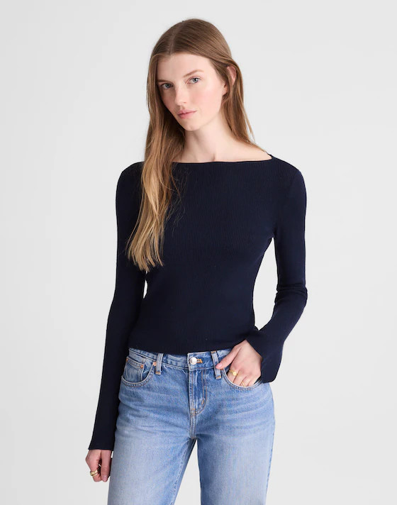 Flared-Sleeve Boatneck Sweater in Merino Wool-Silk Blend | Madewell