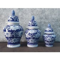 Handmade Ceramic Ginger Jar Set, Chinoiserie Bleu Blanc Set | Etsy (US)