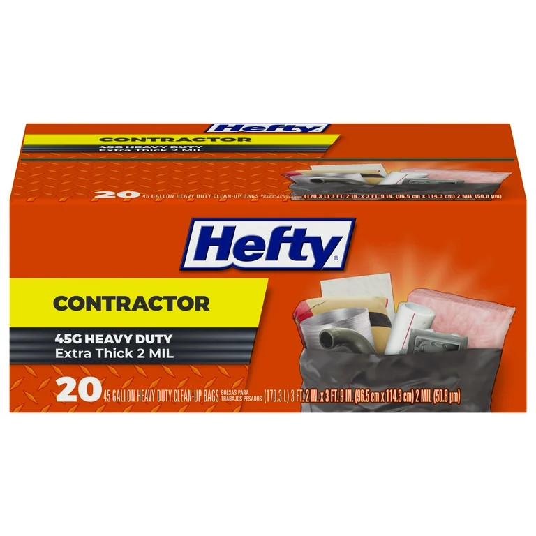 Hefty Heavy Duty Contractor Extra Large Trash Bags, 45 Gallon, 20 Count - Walmart.com | Walmart (US)