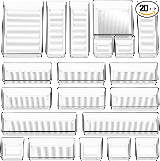 Simple Houseware 20-Pack Clear Plastic Drawer Organizers (6S, 7M, 5L, 1 XL, 1XXL) | Amazon (US)
