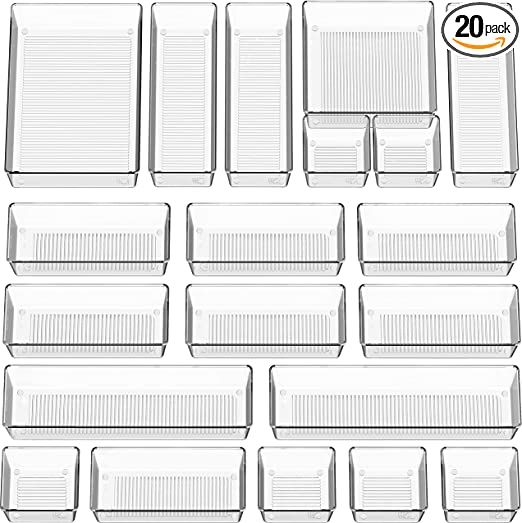 Simple Houseware 20-Pack Clear Plastic Drawer Organizers (6S, 7M, 5L, 1 XL, 1XXL) | Amazon (US)