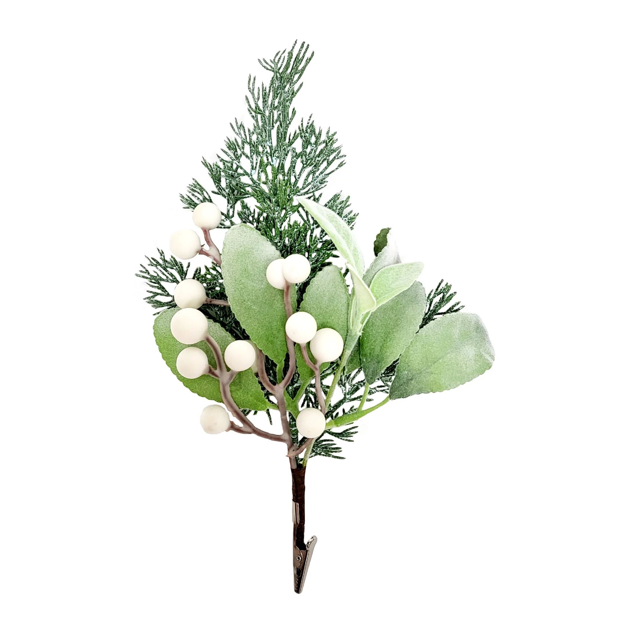 Holiday Time Green Lambs Ear, Juniper and Flocked White Berry Christmas Floral Clip - Walmart.com | Walmart (US)