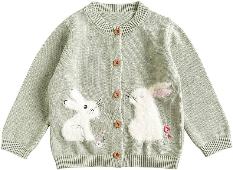 Baby Girls Knitted Cardigan Sweater Crewneck Knit Crochet Button Closure Cardigan Tops Coat Outwe... | Amazon (US)