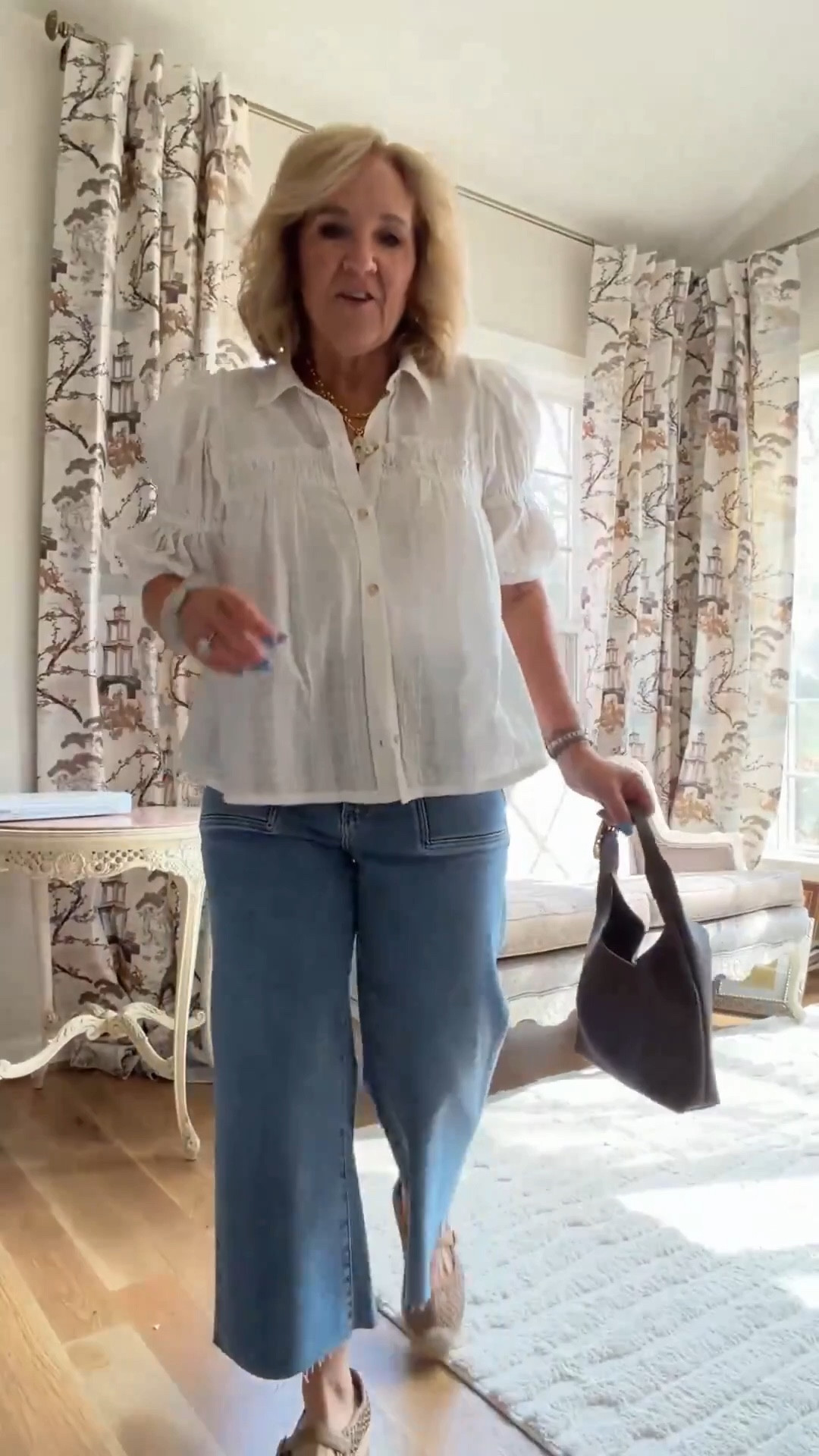 20% off Anthropologie with code NANETTE20
This blouse is a must grab. Wear it tucked in or untucked. Elbow length sleeves that so many ask for. I'm wearing a medium.
My cropped jeans are premium denim also 20% off. Wearing a 29 petite for a true ankle length. They grip you and hold you but move with you.  
The little mini tote is so cute avail in several colors. 
Espadrille mary janes are true to size. 

 

#LTKSaleAlert #LTKOver40 #LTKootd