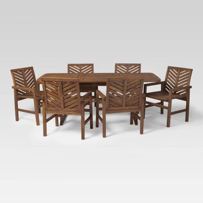 7pc Slatted Extendable Acacia Wood Patio Dining Set - Saracina Home | Target