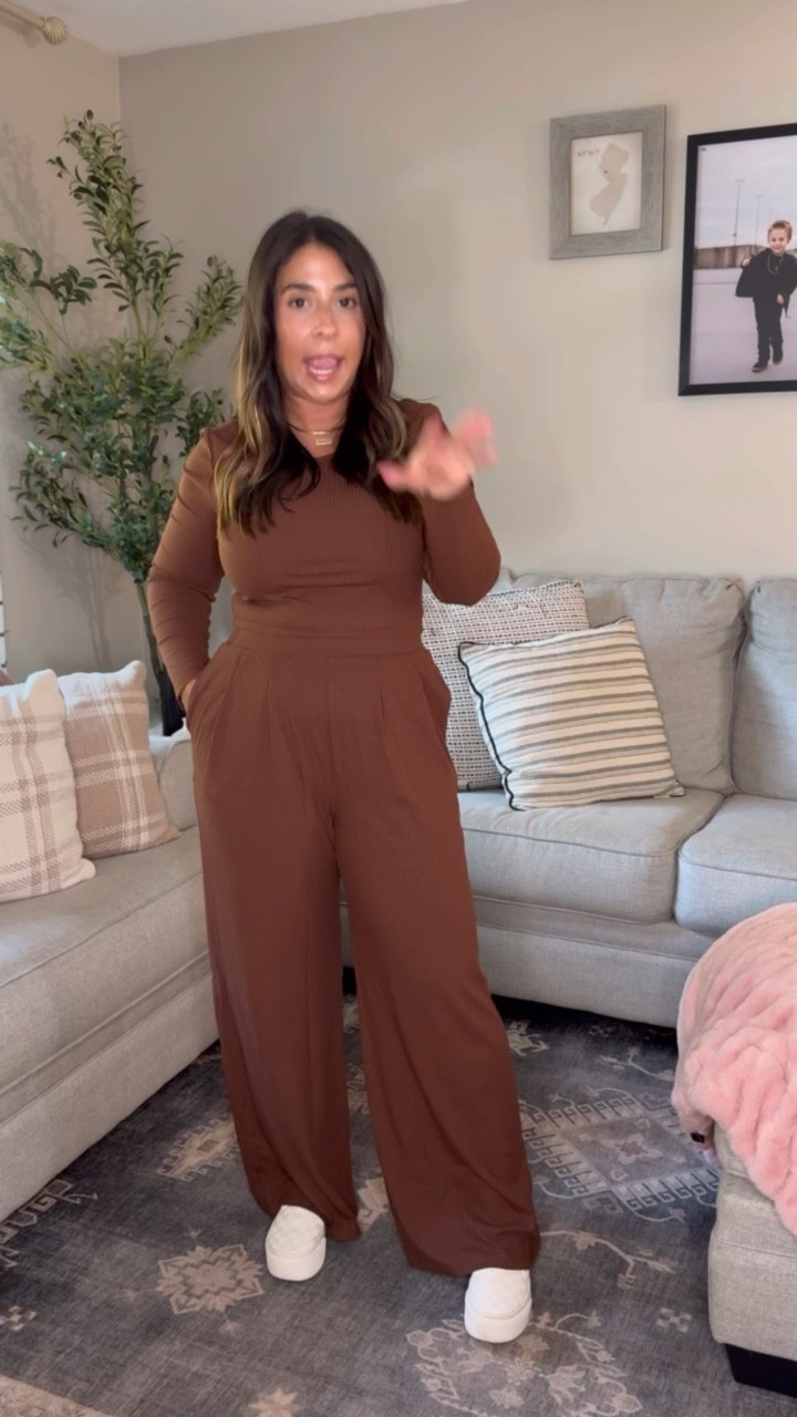 Obsessed with this 2-piece chocolate brown set. Long sleeve set that I threw a green button down over and a structured jean jacket. Topping it off with white sneakers. The perfect fall outfit for brunch, school pickup, or coffee date.

#LTKxPrimeDay #LTKSaleAlert #LTKSeasonal