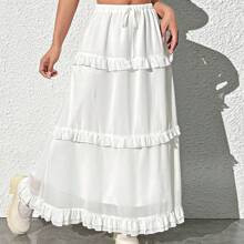 Womens Solid Color MultiLayered Ruffle Hem Skirt | SHEIN