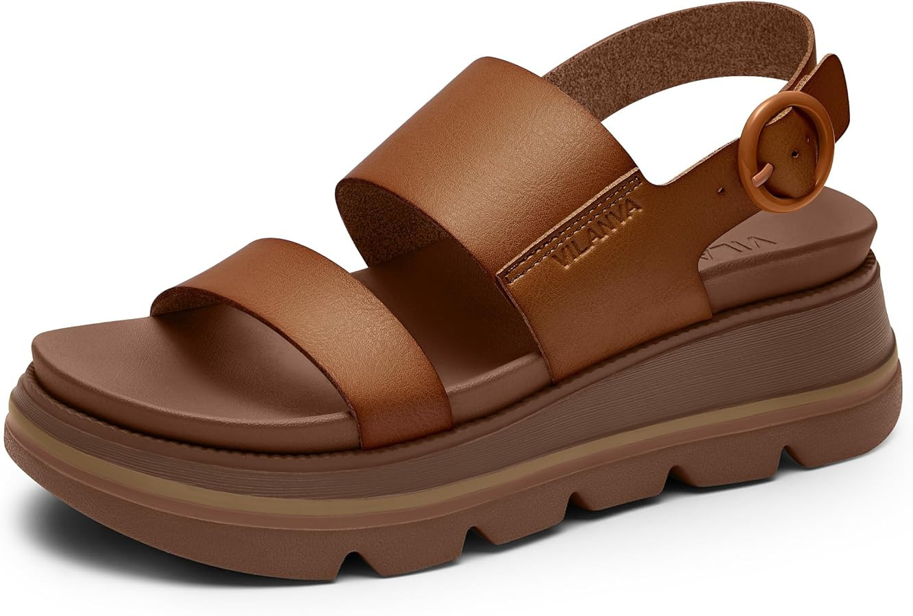 Vilanva Women's Platform walking Sandals Soft Insole Low Wedges Comfottable Sandals with Buckle C... | Amazon (US)
