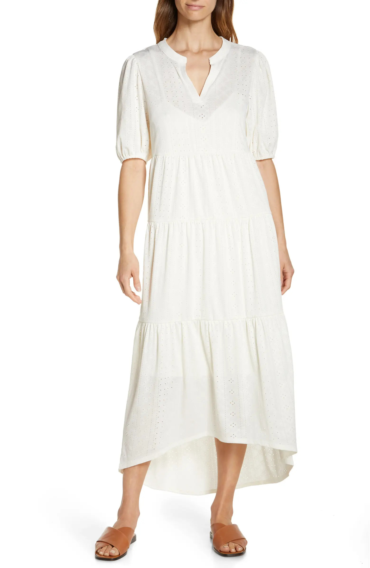 Bobeau Tiered Eyelet Midi Dress | Nordstrom | Nordstrom