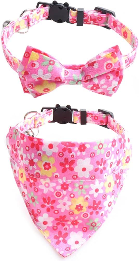 Csvbx 2 Pack Breakaway Cat Collars, Girl Boy Pet Kitten Collar with Bell, Removable Flower Bowtie... | Amazon (US)