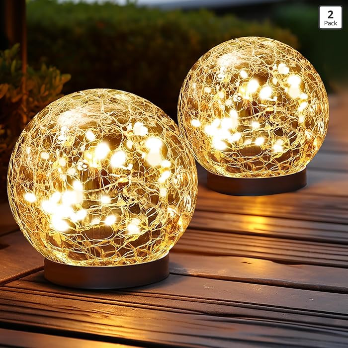 JKIMK Solar Globe Lights Outdoor Waterproof-Solar Balls Garden-Cracked Glass Ball Solar Lights Ou... | Amazon (US)