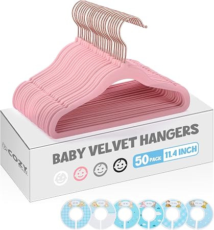 COZYMOOD Baby Hangers for Closet 50 Pack, Non-Slip Velvet Pink Baby Hangers with 6 Pcs Closet Org... | Amazon (US)