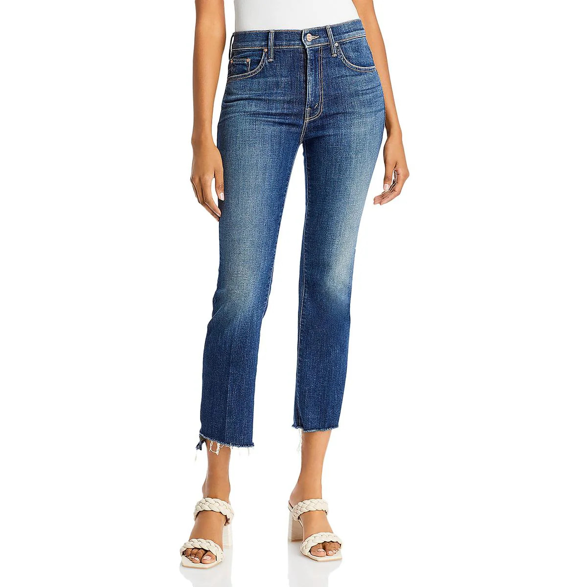 Womens Denim Frayed Hem Cropped Jeans | Shop Simon