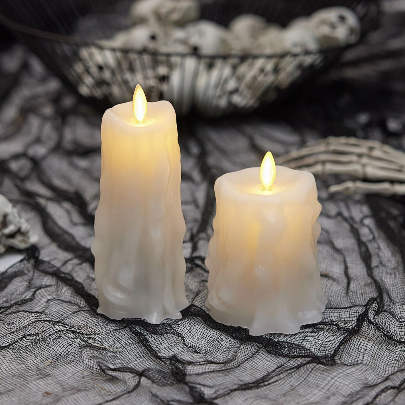 White Heavy Wax Drip Flameless Candle Slim Pillar | Luminara